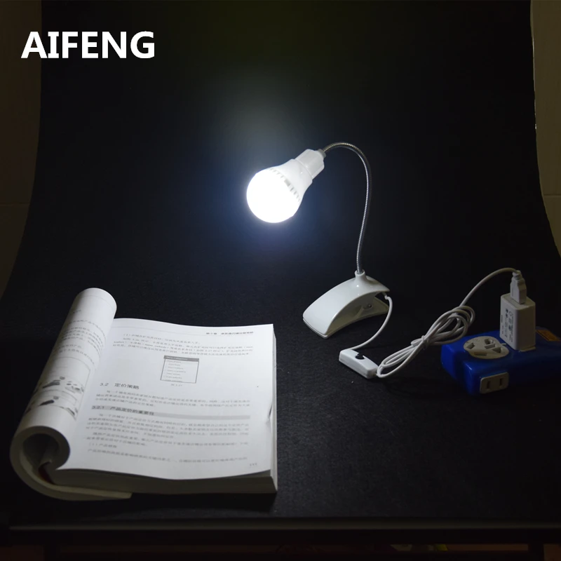 AIFENG портативная Светодиодная настольная лампа с питанием от usb dc 5 в 1 а/2 А зажимом