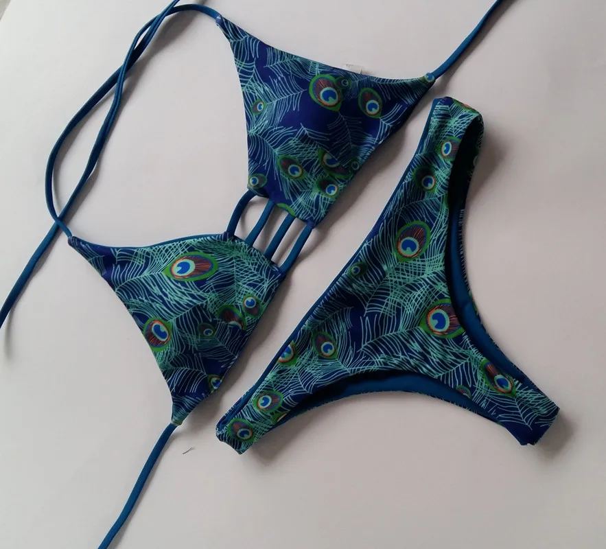peacock print bikini