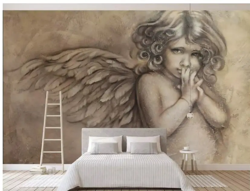 Custom Wall Mural Modern Art Painting High Quality Mural Wallpaper European 3D embossed little angel background wall painting Custom Wall Mural Modern Art Painting High Quality Mural Wallpaper European 3D embossed little angel background wall painting
