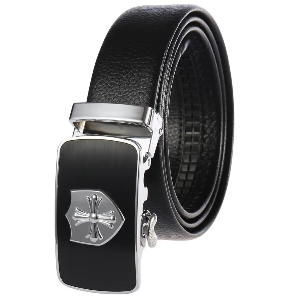 

Genuine Lether Mens Belt Luxury Black Automatic Buckle Waist band Straps