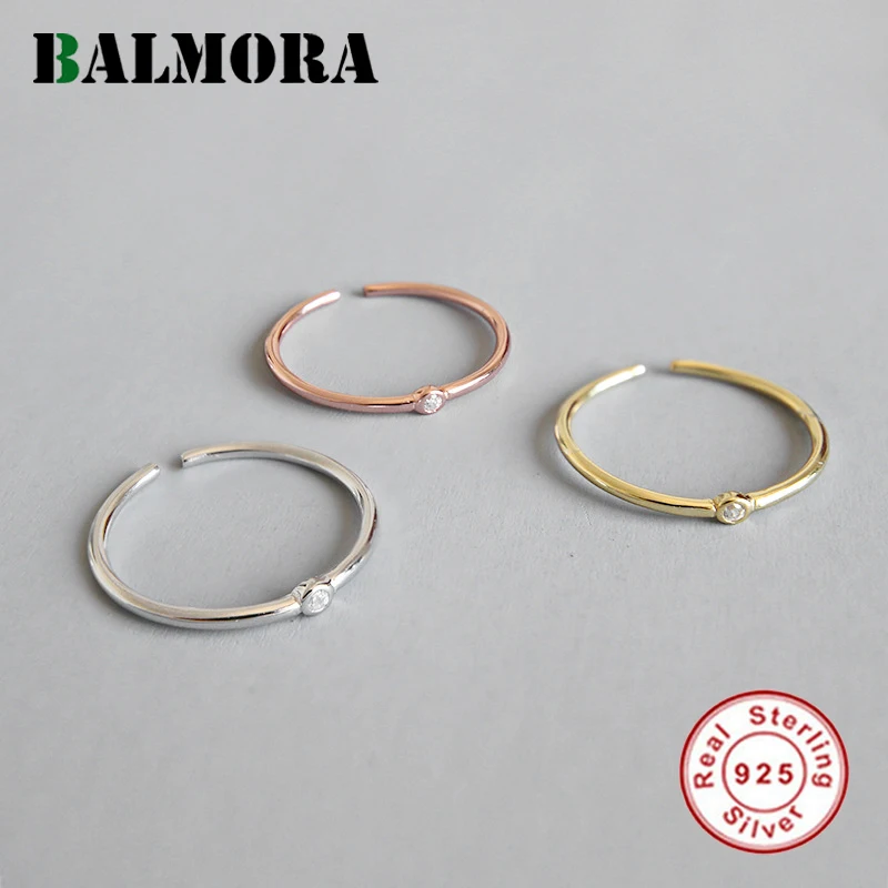 

BALMORA 1 Piece 100% Real 925 Sterling Silver Stackable Zircon Open Rings for Women Gift Finger Ring Fashion Jewelry HFYR345