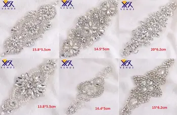 

XINFANGXIU Silver pretty beaded wedding rhinestone applique bridal Headband sash Iron on rhinestone applique headpiece
