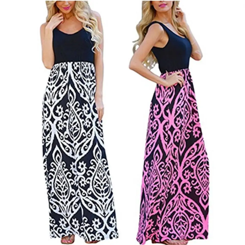 2018 Spring And Summer Splicing Fake 2 Casual Dresses Flower Printing