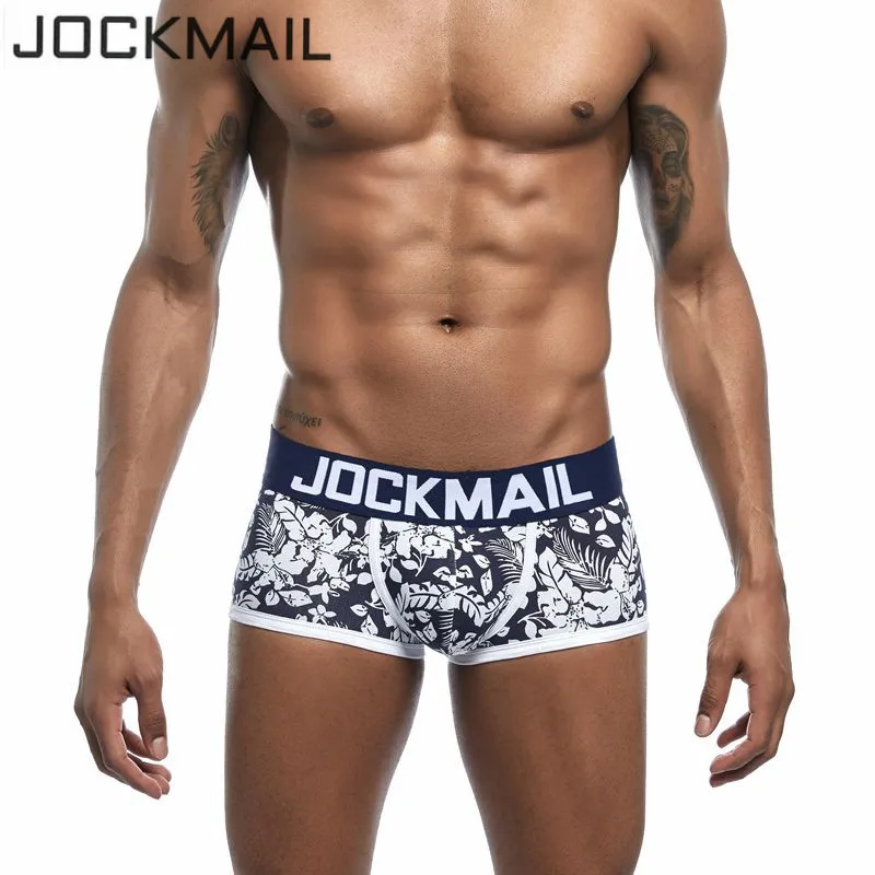 

JOCKMAIL New Male Panties Breathable Boxers Cotton Men Underwear U convex pouch Sexy Underpants Printed leaves Homewear Shorts