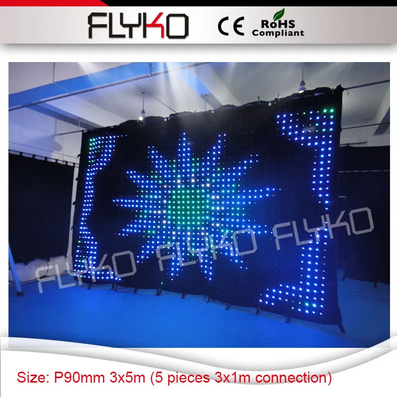 

5 pieces 3x1m P90mm small led vision cloths connecting to be big dimension size led 3x5m video curtain
