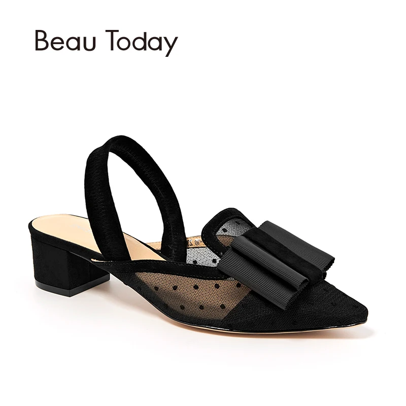 

BeauToday Women Sandals Kid Suede Butterfly-Knot Decoration Polka Dot Lady Summer Genuine Leather Shoes Handmade 31027