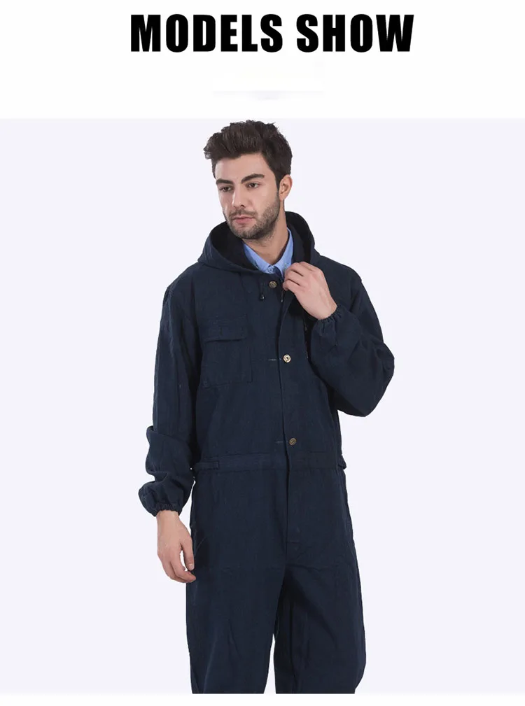 Men Work Clothing Long Sleeve Large Size Denim Overalls High Quality Hooded Dust-proof Welding Auto Repair Protective Coveralls (7)