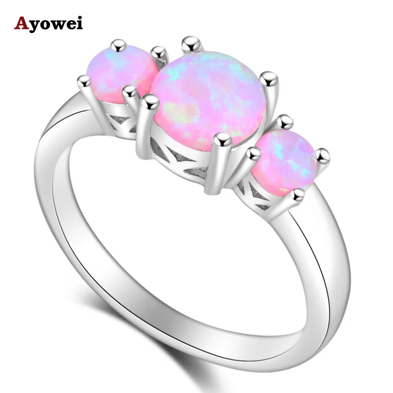 

Ayowei Beautiful Gifts for Ladies Pink Fire Opal Silver Stamped High Quality Rings Fashion Jewelry USA Sz#5#6#7#8#9#10 OR854A