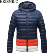 Для мужчин; зимняя куртка пальто Для мужчин s контраст Цвет с капюшоном утепленные парки Вниз хлопковые пиджаки Теплая стеганая верхняя одежда AW26