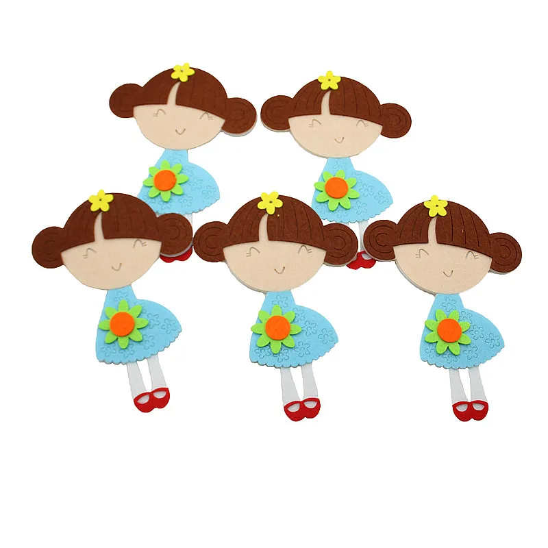 

1pc Cute Cartoon Girl Flower Felt Cutting Decoration Non-Woven Cloth Felts Kindergarten Kid Room Diy Decoration Stickers Felting