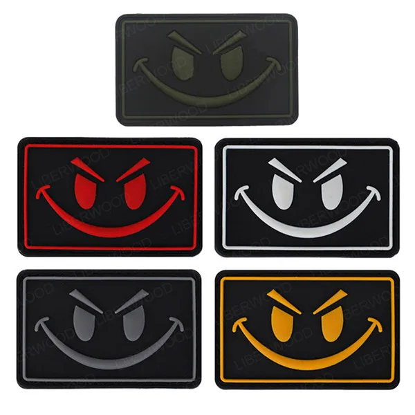 

ANGRY EVIL SMILEY SMILE FACE TACTICAL MORALE ISAF ARMY MILSPEC MULTICAM HOOK PATCH APPLIQUE BADGE