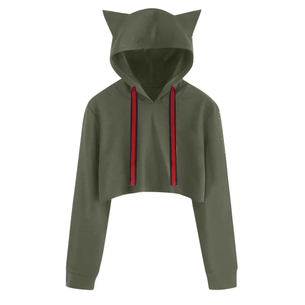D-Sun Girls Cute Cat Hooded Hoodie Sweatshirt with Pocket