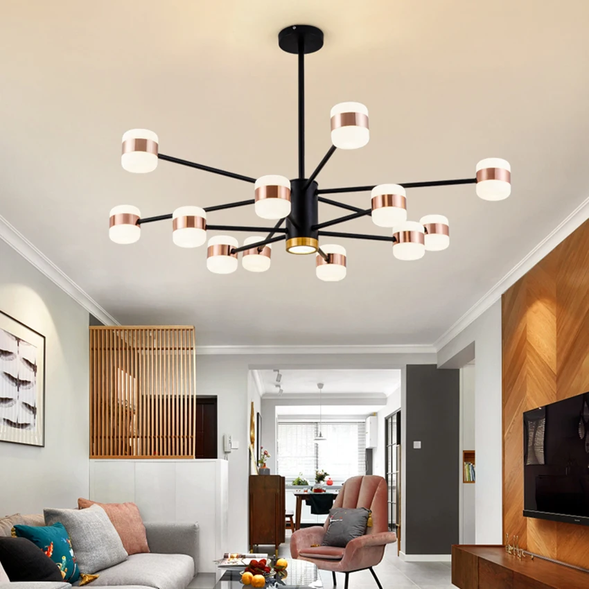 Modern nordic chandeliers lighting 6-16 heads creatvie black rose gold led ceiling hanging lamp for living dining room bedroom