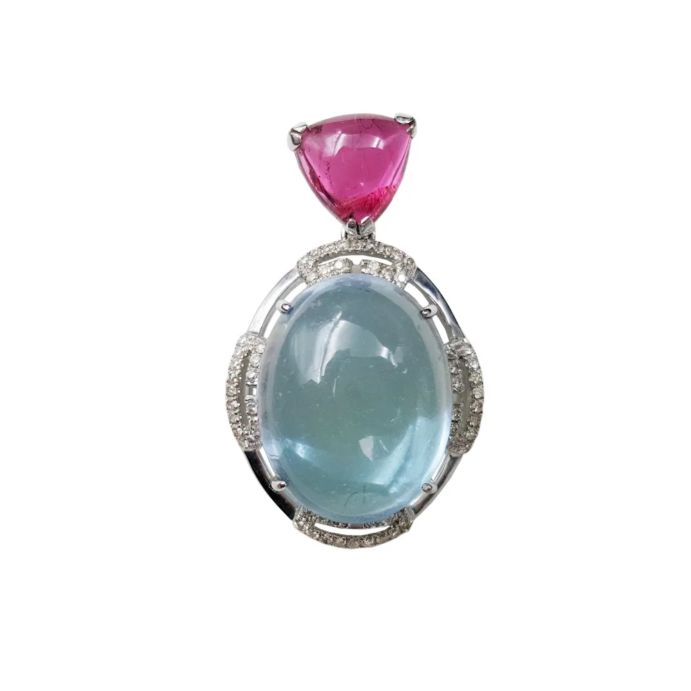 

Lii Ji 18K Gold 13x17mm Oval Natural Color Topaz Red Tourmaline Diamond Pendant