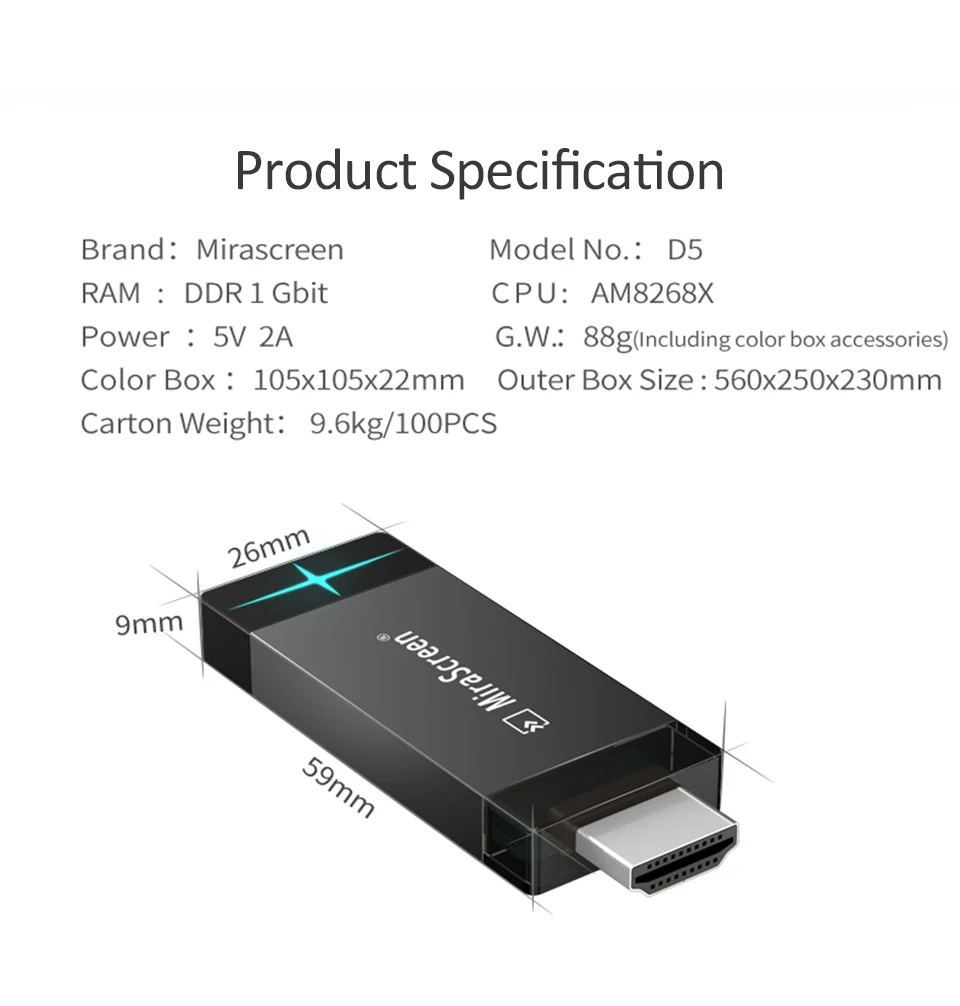 Mirascreen D5 2 4G & 5G 1080P HDMI Wifi беспроводной дисплей ТВ ключ Miracast Airplay палка для Ios