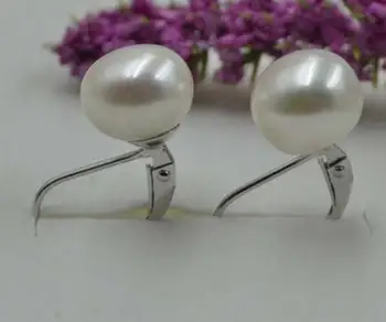 

free shipping>>>>noble jewelry Very luster rare white 9-10mm FW pearl real 925s stud earring