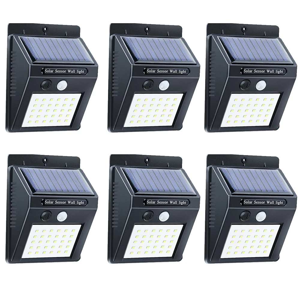

6PCS LED Solar Light Outdoor Solar Lamp with Motion Sensor Solar Powered Waterproof Wall Light for Garden Yard Path Decoration