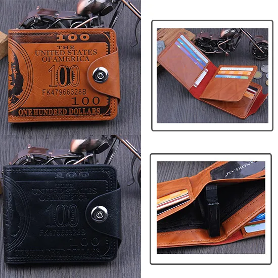 

2019 NEW Sale Fashion Short Men Wallet Collar Purse mini PU Leather Personality creative dollar wallet Interior Slot Pocket