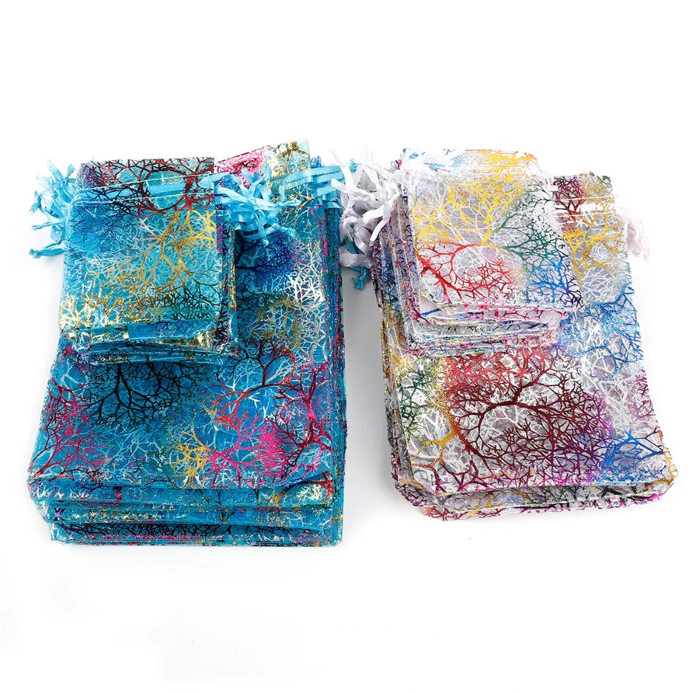 #*Cheap 20pcs 7x9 9x12 10x15cm Drawstring Organza Bags White amp;Colorful Jewelry Packaging Bags Wedding Gift bags Home Decoration Bag