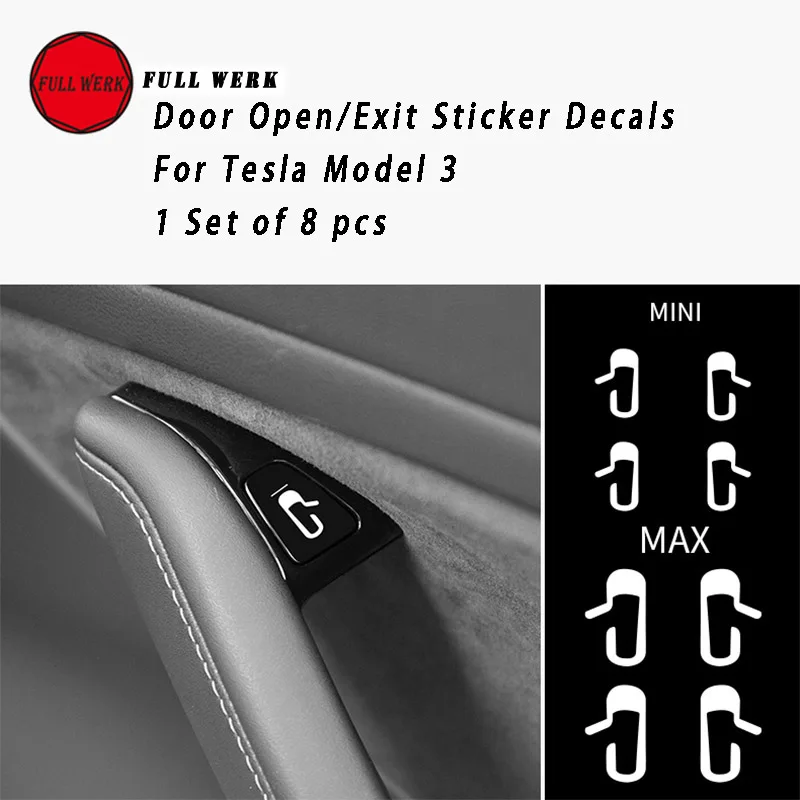 8 шт./компл. отверстия автомобильной двери выхода Стикеры наклейка для Tesla модель 3 аксессуары для украшения интерьера Кнопка открытия дверей напоминание переключатель в Корейском стиле
