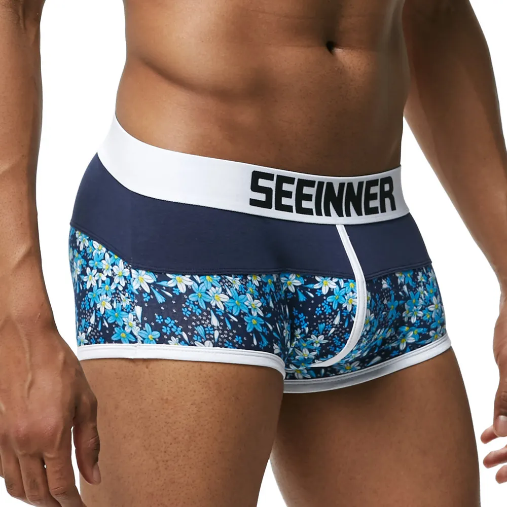 

Seeinner Men Brand Breathable Printed Underpants Cotton Male Panties U convex pouch Sexy Cueca Gay Pants Underwear Boxer shorts