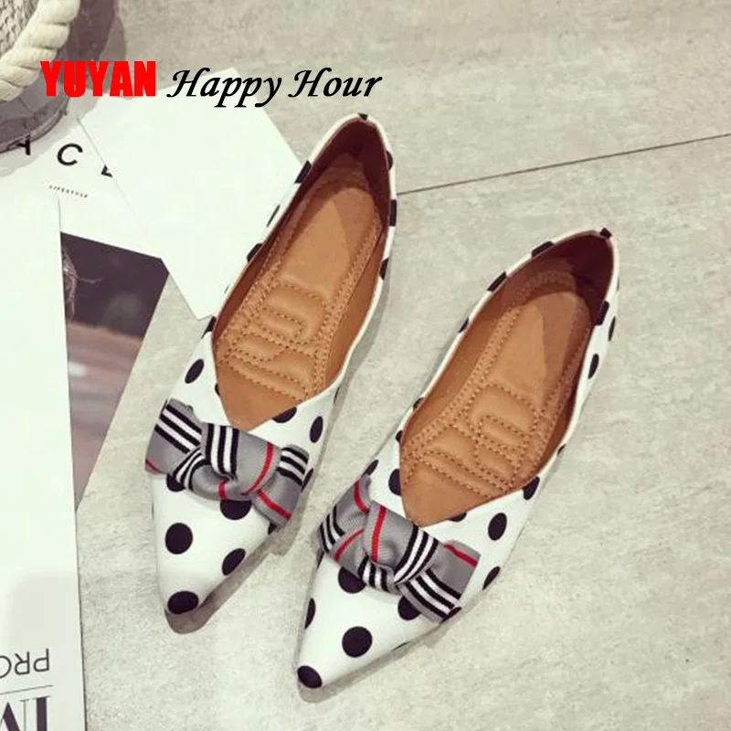 

Fashion Womens Polka Dot Flats Pointed toe Big Size Women Boat Shoes Women's Flats Office Ladies Brand Shoes YX027