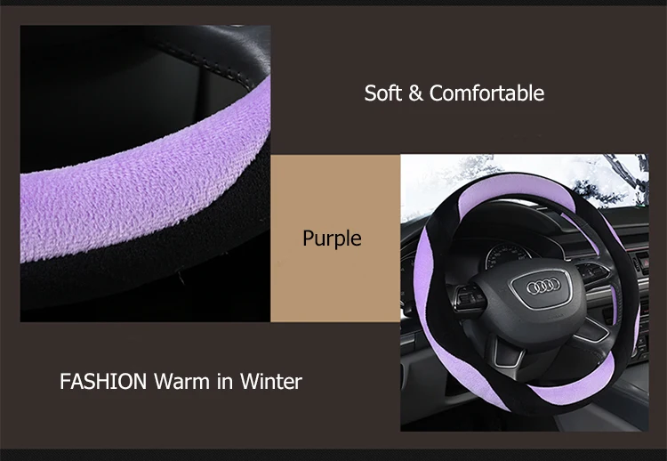 DERMAY Fur Car Steering Wheel Covers Winter Warm Plush Steering Wheel Cover Interior Accessories