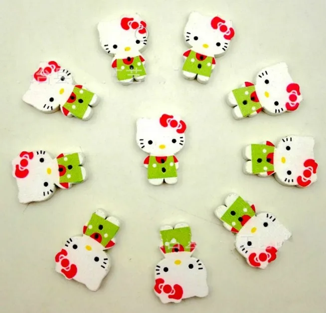 

30Pcs/Lot Lovely Cute KT Cat Wooden Buttons 2 Holes Clothing Sewing Button Fit Scrapbooking Apparel Handcrafts DIY 2.5*1.8CM