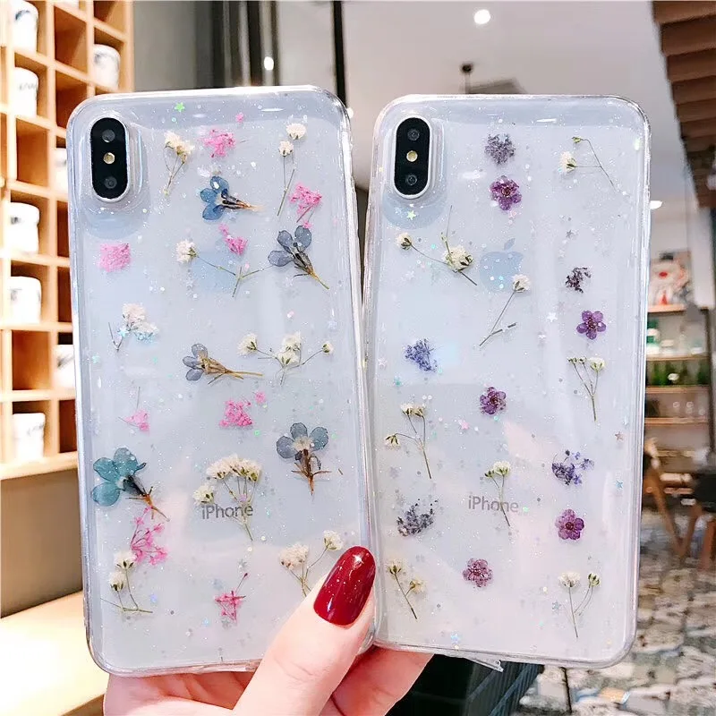 Чехол Tfshining с настоящими цветами для iPhone 11X6 6S 7 8 Plus XR XS Max 11 Pro прозрачный чехол из