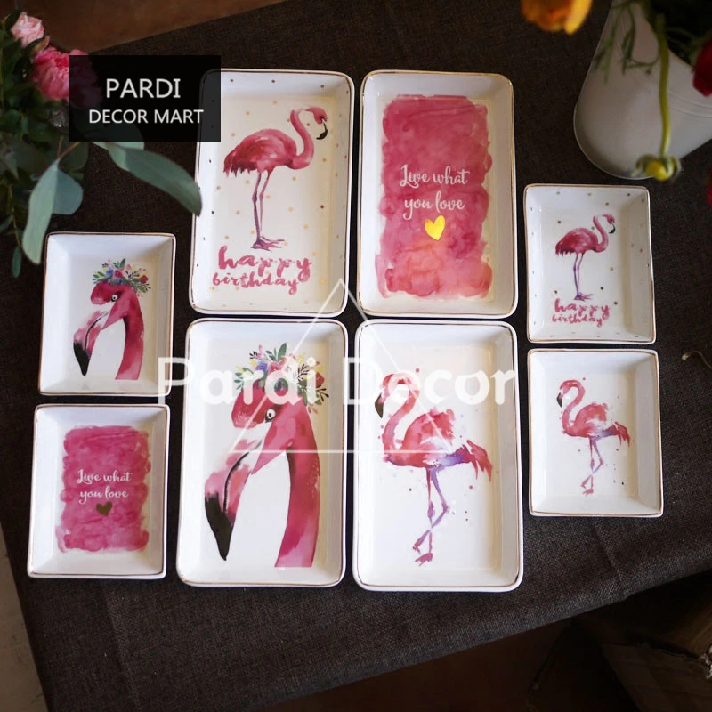 

New Fashion creative storage plate Pink Flamingo decorative ceramic plate/ jewelry collection desktop dishes 1pc/lot