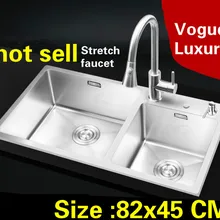 Квартира высокого качества большая кухня ручная раковина двойной паз стрейч кран 304 нержавеющая сталь Горячая 82x45 см