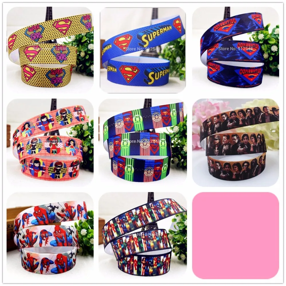 

YJHSMY 22mm Super hero printed grosgrain ribbon,Clothing accessories accessories, wedding gift wrap ribbon,MD51455