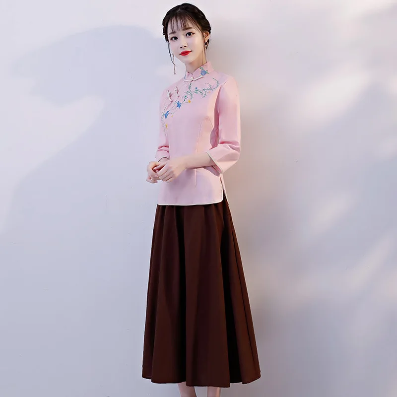 Женский топ Чонсам в китайском стиле, чайный этнический Национальный китайский хлопковый льняной ретро-мессенджер, костюм Тан