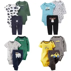 Коллекция 2019 года, весенне-осенние комплекты одежды для малышей, хлопковый комбинезон + комбинезон с животными + штаны с вышивкой, комплект