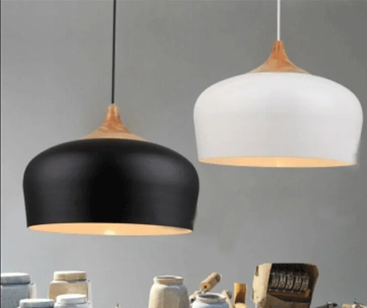 

Free shipping Modern pendant light Oak Wood lamp E27 socket wood lampholder Hanging light white black Optionally 300mm / 350mm