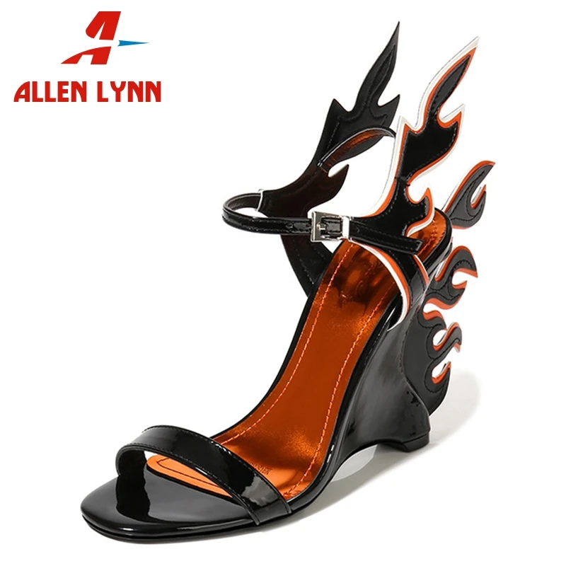 

ALLENLYNN New INS Hot Fire High Heels Wedges Sandals Women 2019 Summer Large Size 35-42 Fashion Women Party Date Shoes Woman