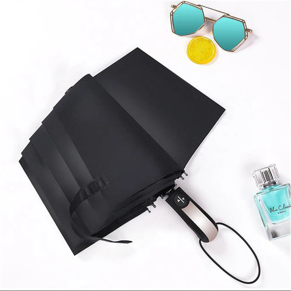 

10K Wind Resistant Folding Automatic Umbrella Rain Women Portable Travel Parasol Large Black Coating Anti-UV Sun Umbrella