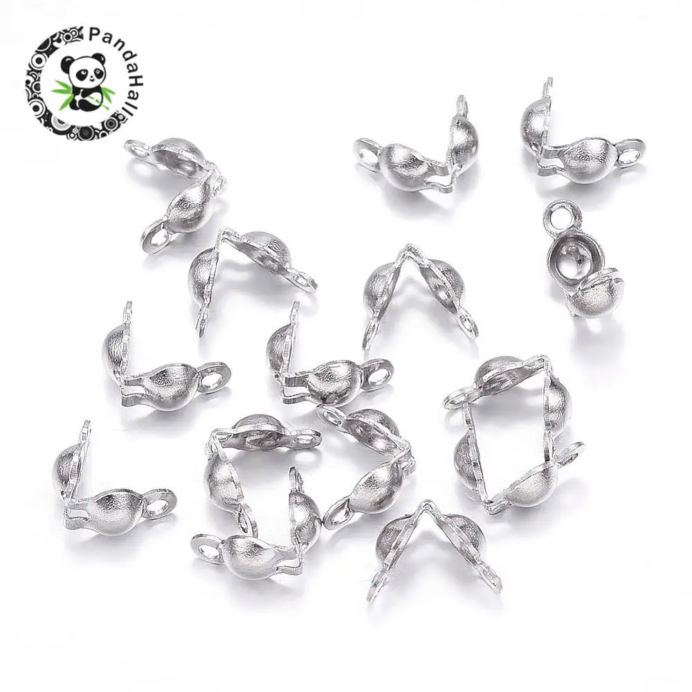 304 Stainless Steel Bead Tips Knot Covers, Stainless Steel Color, 5x3mm