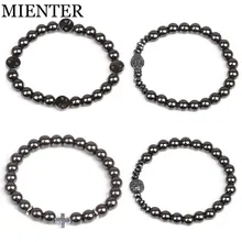 Yin Yang Gossip Lion head Buddha cross sport Fitness Hematite bracelet for men women CZ Set