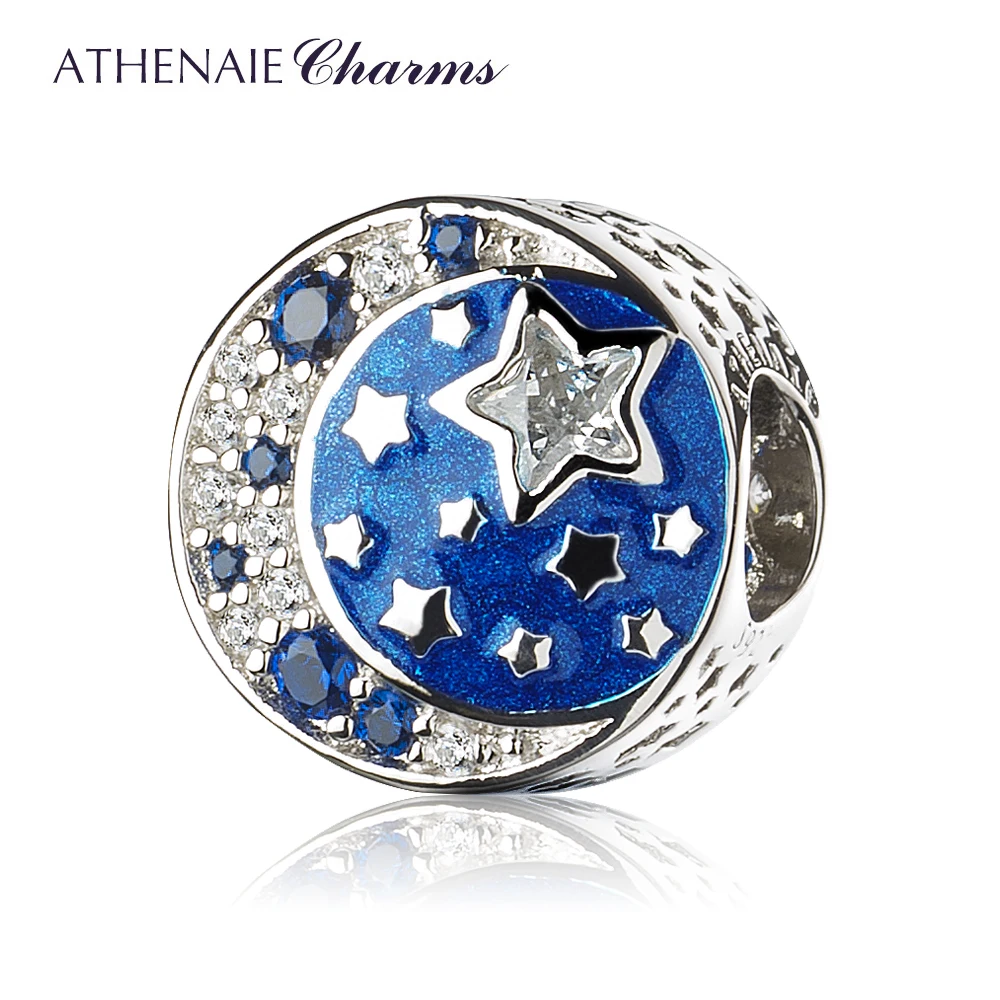 ATHENAIE, 925 пробы, серебряные, "Я люблю тебя до Луны и обратно", мерцающие, полуночно-голубые эмалированные подвески, бусины, подарок на Рождество