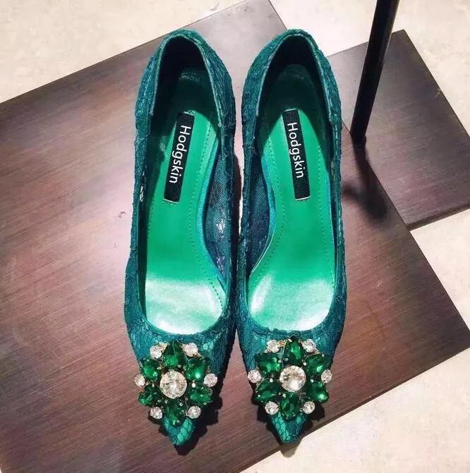 

Crystals Floral Mesh Pumps Pointed Toe High Heels Stilettos Multi-color Elegant Women Wedding Shoes Bride