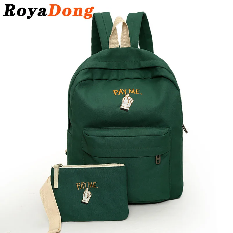 RoyaDong 2016 Canvas School Backpack Set Soft Back Solid Simple Preppy School Bags For Teenage Girls