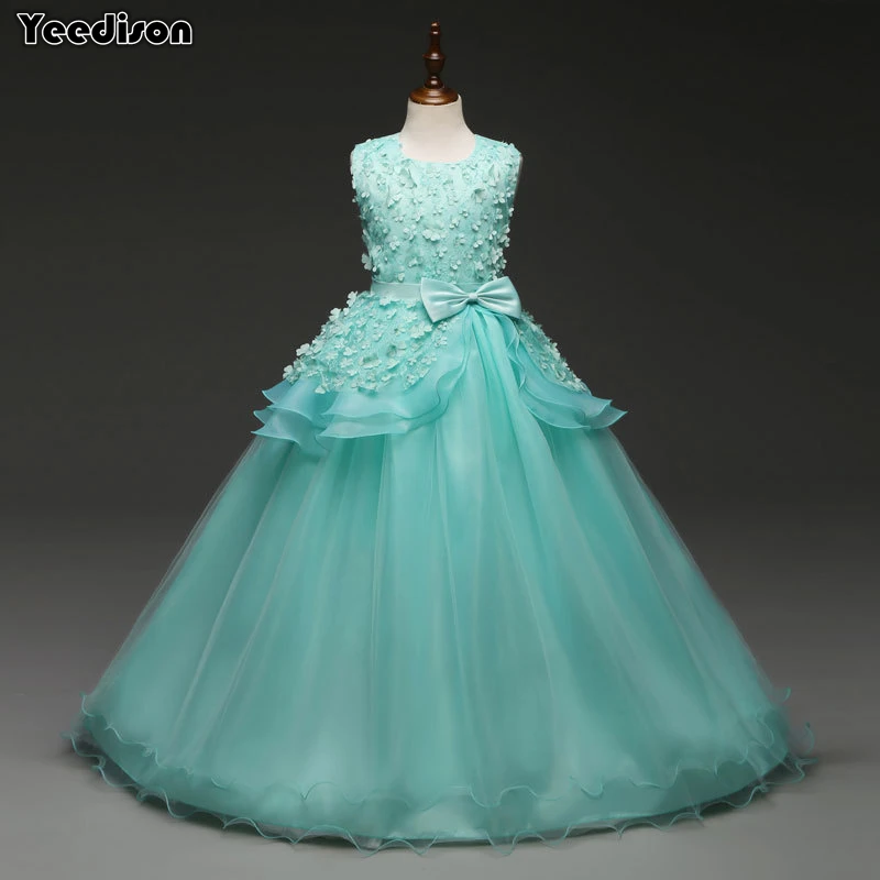 Yeedison Elegant Kids Evening Dresses For Girls Floral Bow Party Wedding Dress Sleeveless Children Princess Ball Gown For Girls (1)