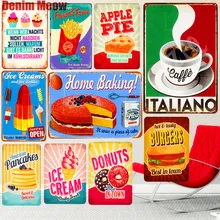 Кофейная табличка, металлическая жестяная вывеска, для паба, бара, пончиков, декоративная тарелка, мороженое, запеченная настенная живопись, пирожные, пирожные, винтажный домашний декор, A293