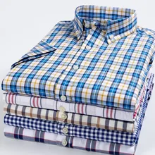 Мужская летняя Клетчатая Повседневная рубашка с коротким рукавом, нагрудный карман, тонкий мягкий хлопок, на пуговицах, Мужской пуловер, рубашки