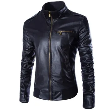 

Vintage Jackets Mens Classic Retro Jacket Stand Collar Slim PU Faux Leather Biker Jacket Motorcycle Clothing Autumn Winter Brown