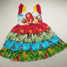 Милое платье с оборками для девочек с рисунком из мультфильма; осеннее платье для маленьких девочек с изображением короля льва