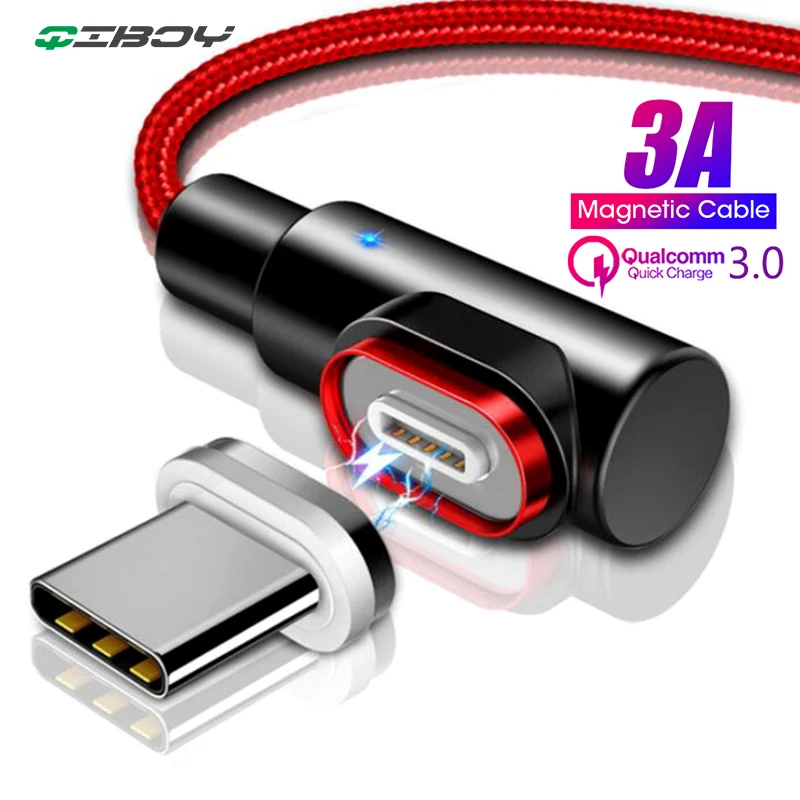 Магнитный кабель Micro usb type C для iPhone Lighting Cable 1 м 3A провод для быстрого заряда магнит на 90 градусов быстрое зарядное устройство для huawei P30