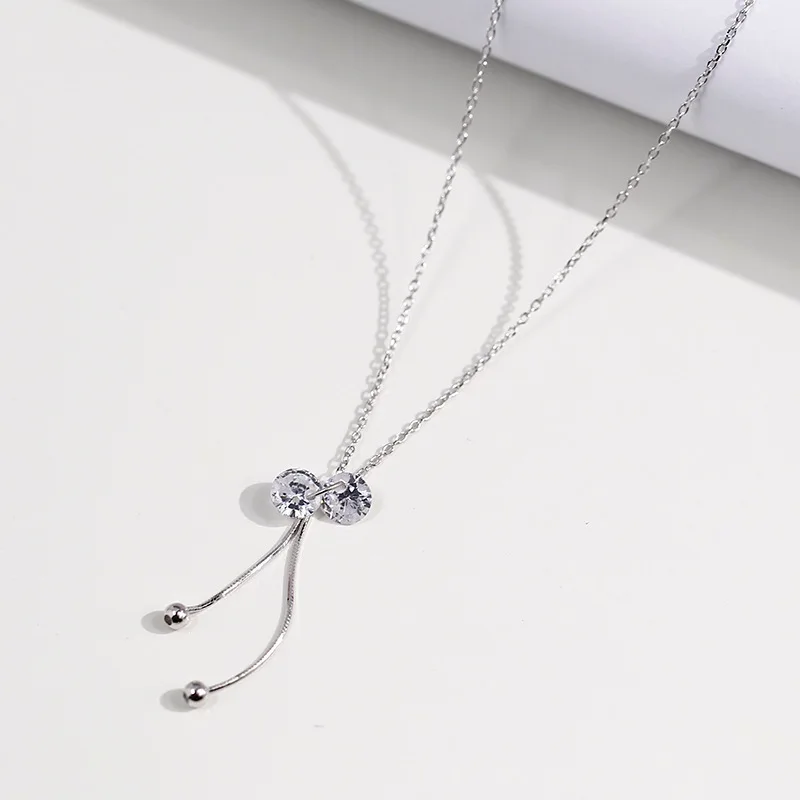 

New Design Silver Clear Zircon Necklace 925 Fashion Personality Tassel Round Drop Necklaces For Women Jewelry