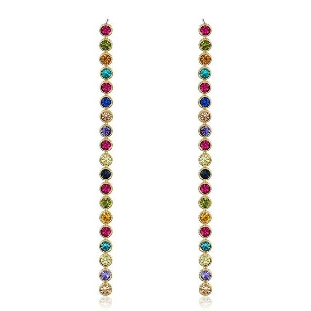 New Womens Yellow Gold Plated Multi Color Crystals Pave Drop New Womens Yellow Gold Plated Multi Color Crystals Pave Drop Earrings Long Chain Dangle Festival